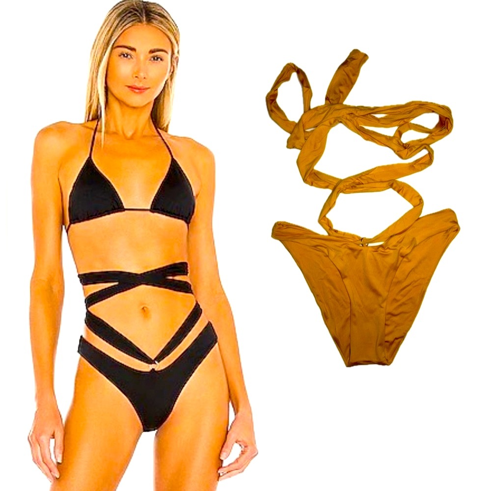 Monica Hansen Bond Girl Wrap Around Bikini Bottom Sunflower Orange NWT S